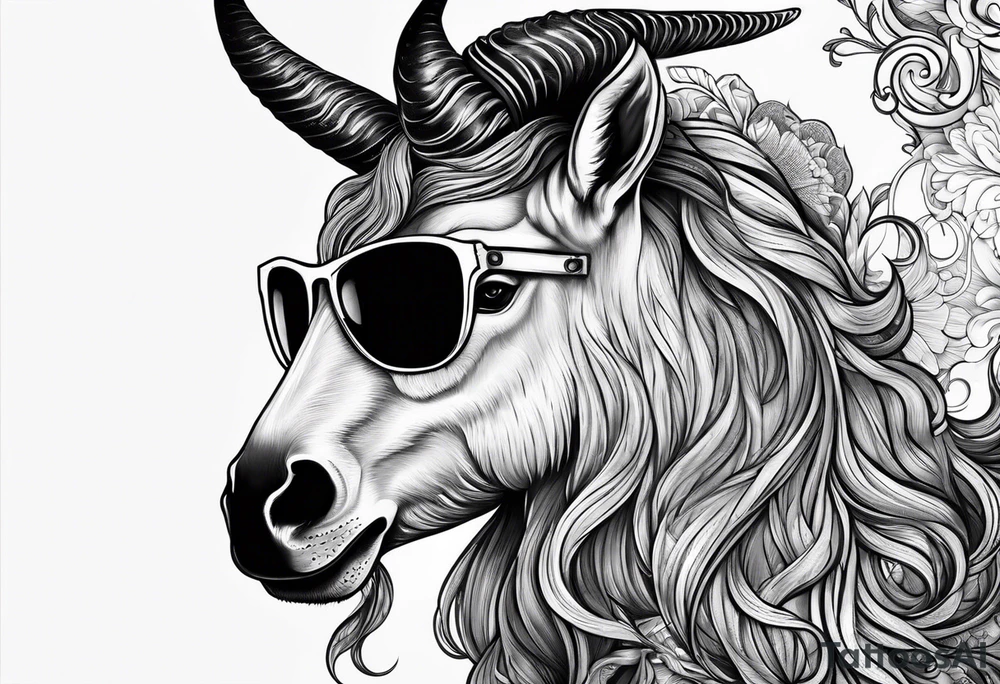 capricorn with beard and sunglasses tattoo idea