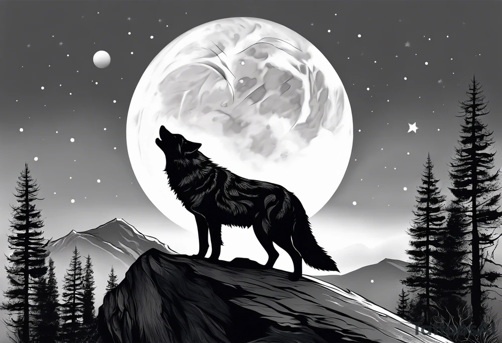 Wolfs and cubs howling at moon tattoo idea