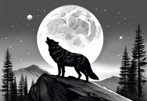 Wolfs and cubs howling at moon tattoo idea