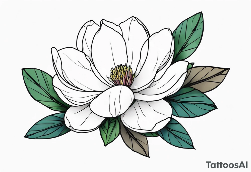long stew, magnolia on top and leaves tattoo idea