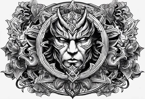 I want a minimalist design of the battle I face between good and evil. God vs the devil , good vs evil , indulgence vs discipline. 2 sides of the one coin that is my personality. tattoo idea