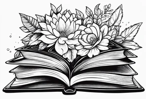 Books and flowers fantasy tattoo idea