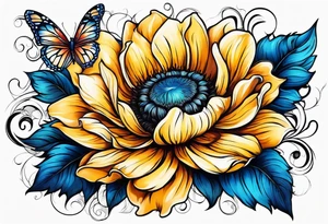 animal flower rose and blue, sunflower, tattoo idea