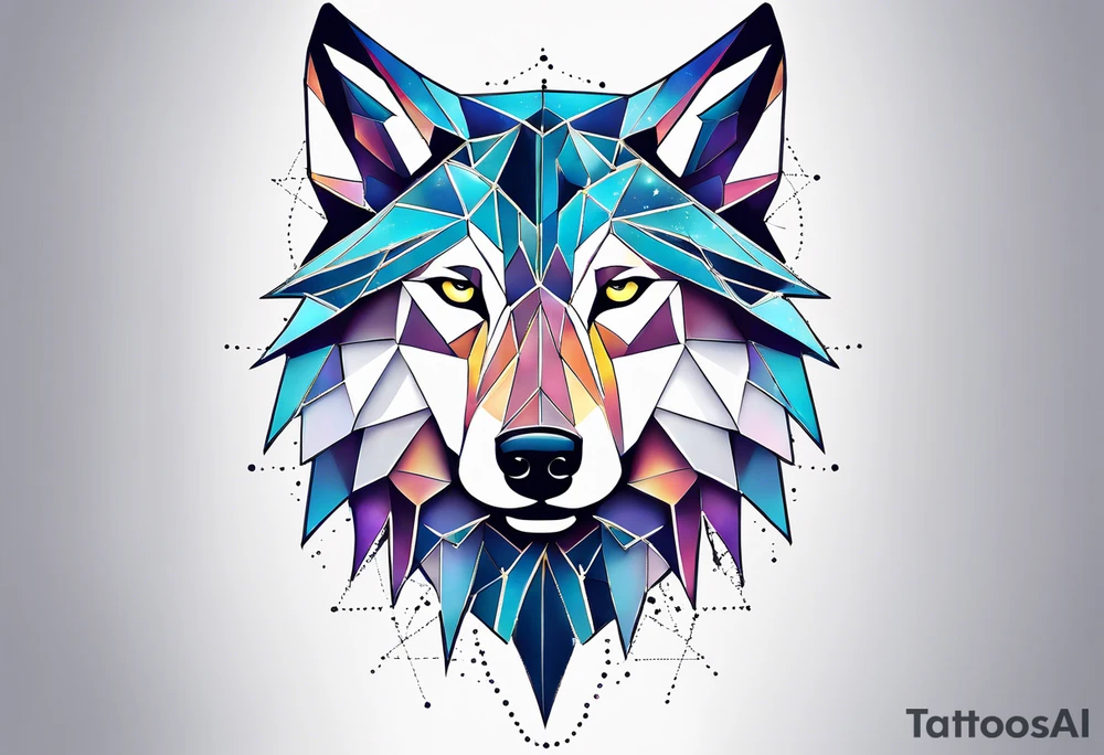 Constellation, two animal wolf, géométric, snowflake tattoo idea