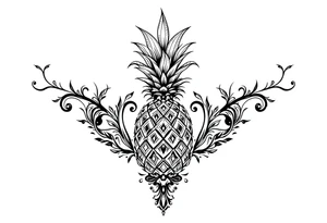 Design around a vagina and anus area using a  pineapple with diamonds  and magestic, crown, vagina, anus, pubic tattoo idea