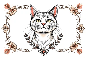 Neo traditional cat just the head and neck in an art nouveau ornamental frame tattoo idea