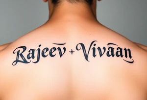 Merge Rajeev and Vivaan names together so that one side reads as Rajeev  and another side as vivaan tattoo idea