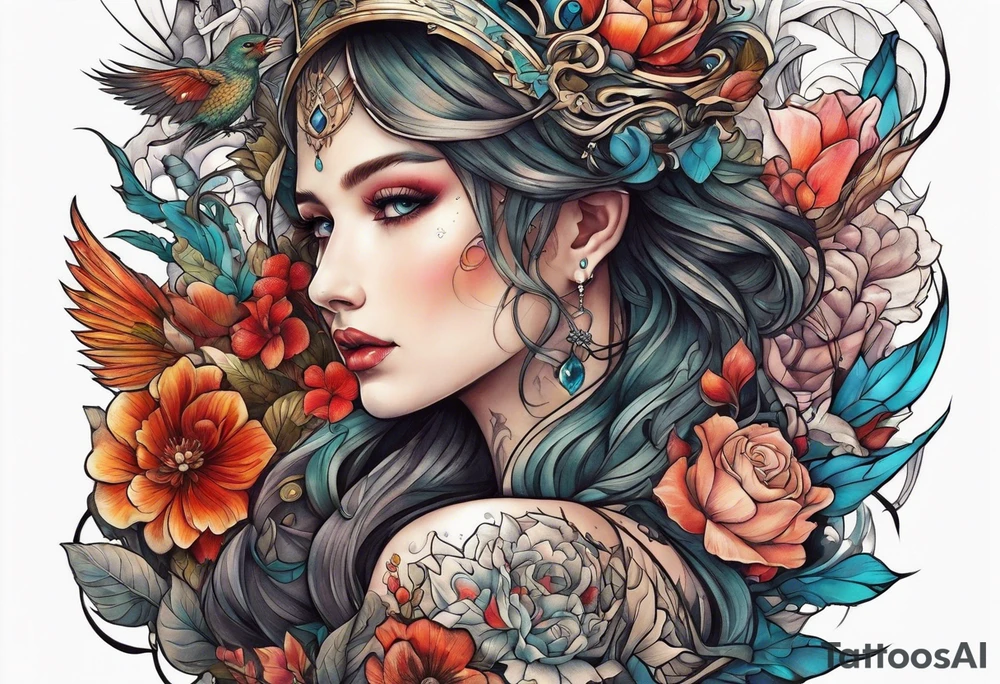 High fantasy story book collage sleeve tattoo tattoo idea