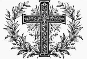Christian cross with olive branches around it tattoo idea