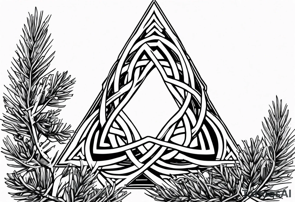 Pine branc and juniper branch forming a celtic trinity sign tattoo idea