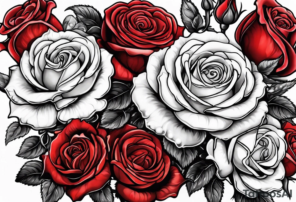 Red roses with pearls tattoo idea