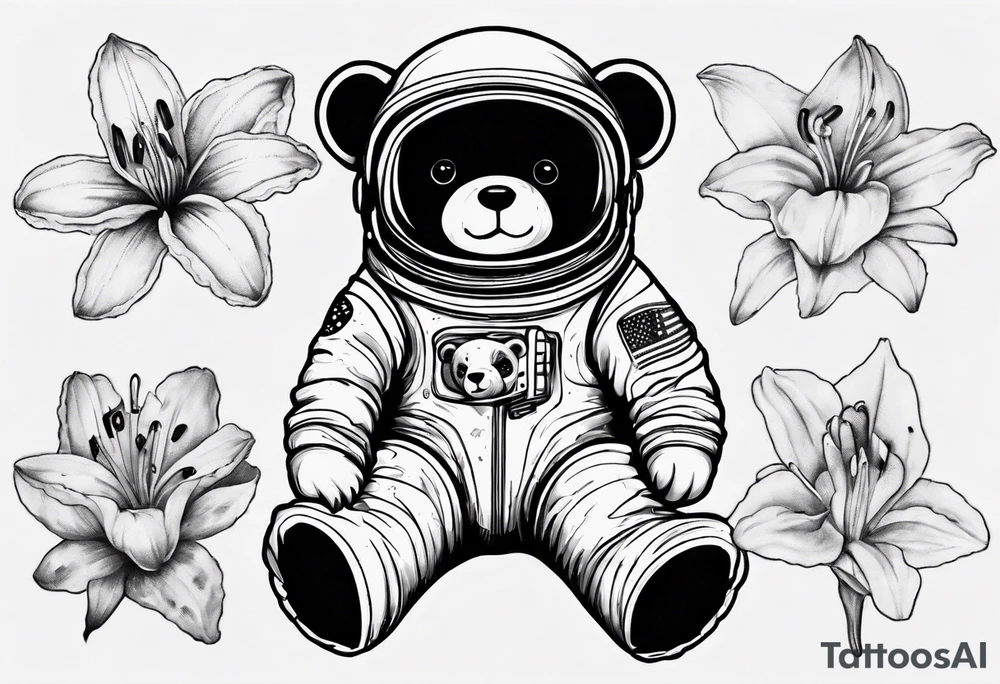 Teddy bear astronaut Lily galaxy tattoo idea