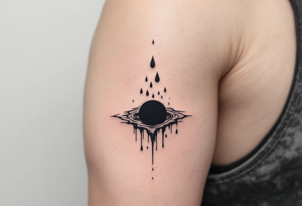 A black hole melting into rain drops tattoo idea