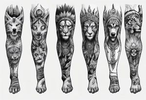 indian realistic leg sleeve with maybe some animals evil looking tattoo idea