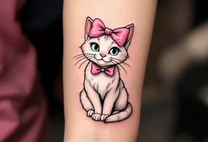 The Aristocats' Marie with pink bow sits pretty in pink and white, a perfect tattoo for classic cat lovers. tattoo idea