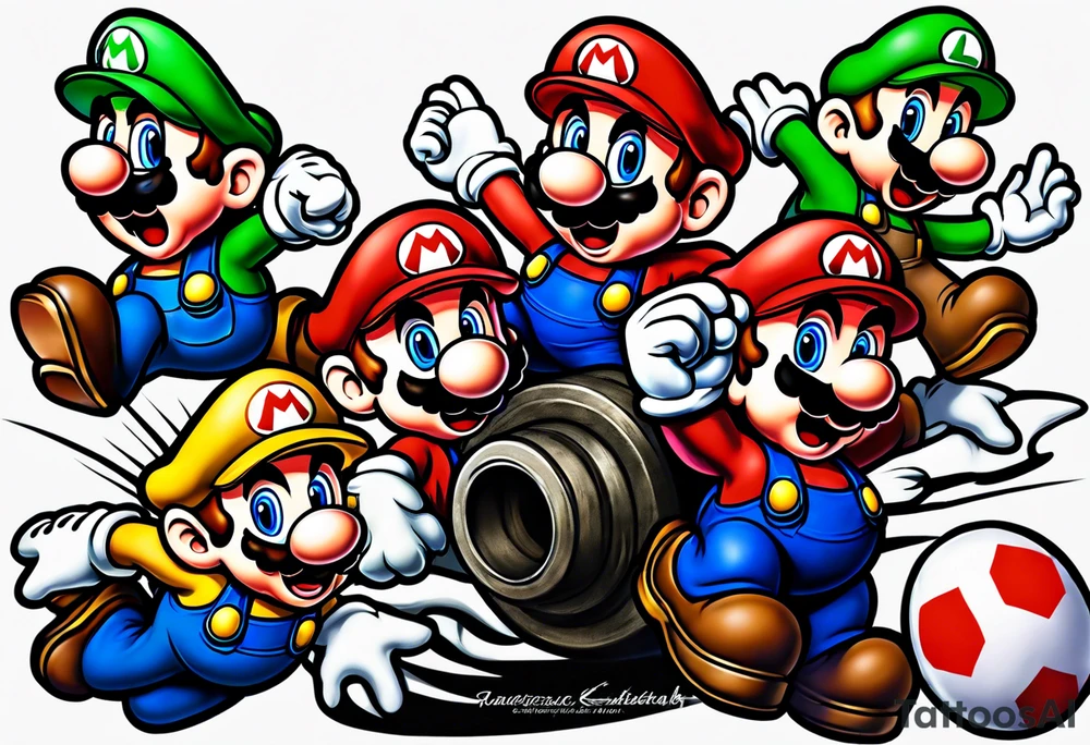Mario Luigi ghosts and goombas canons tattoo idea