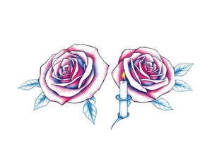 Two roses, two short candles, blue tattoo idea
