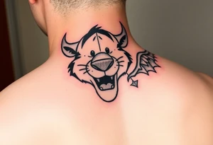 Cartoon tigger from Winnie the Pooh with a mad face devil horns and one as an angel tattoo idea