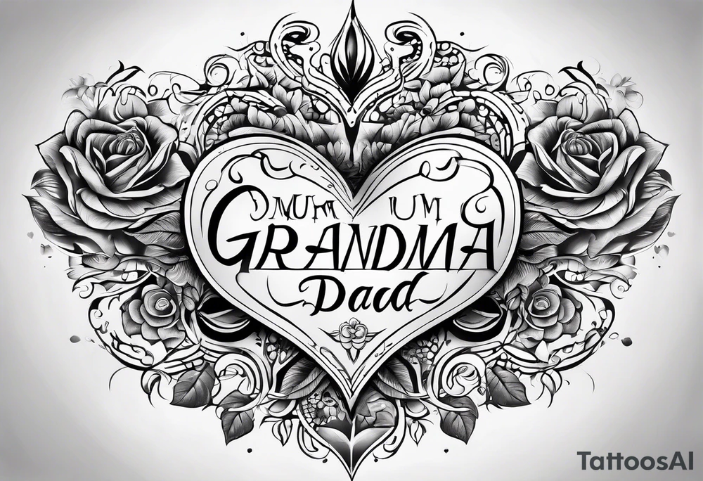 Hearted vein with words grandma, mum and dad tattoo idea