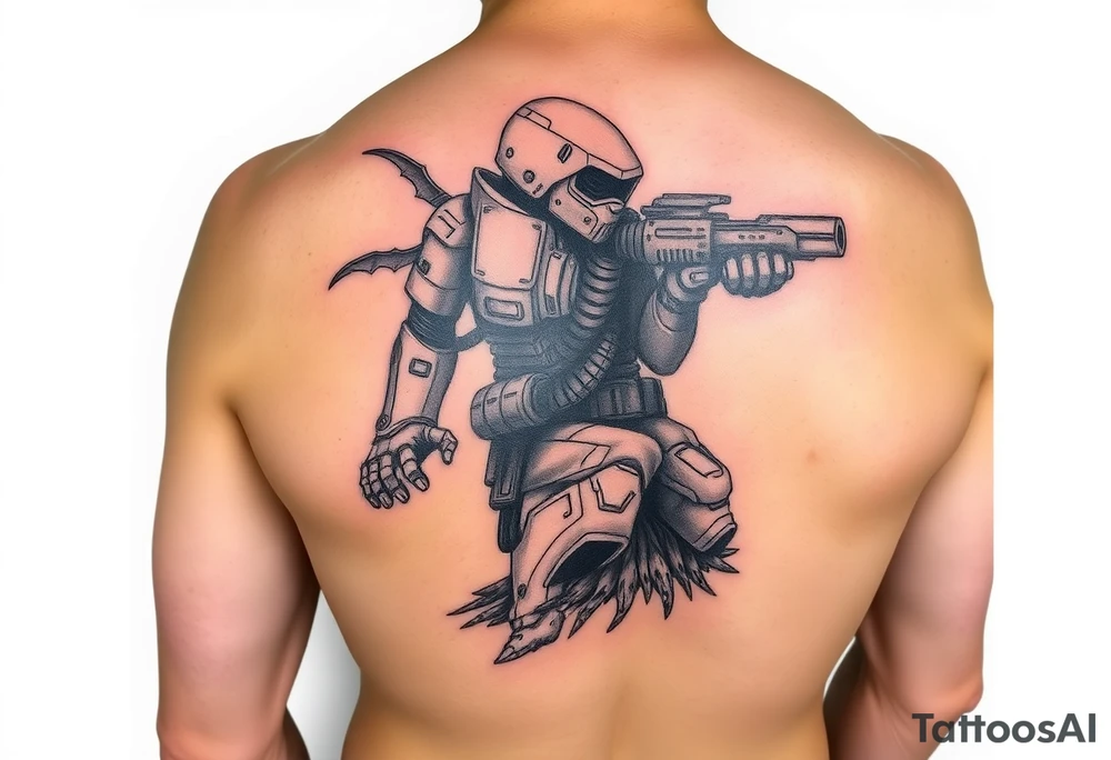 Watcher and burrower from horizon game series in full colour as a forearm wraparound tattoo idea