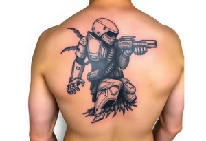 Watcher and burrower from horizon game series in full colour as a forearm wraparound tattoo idea