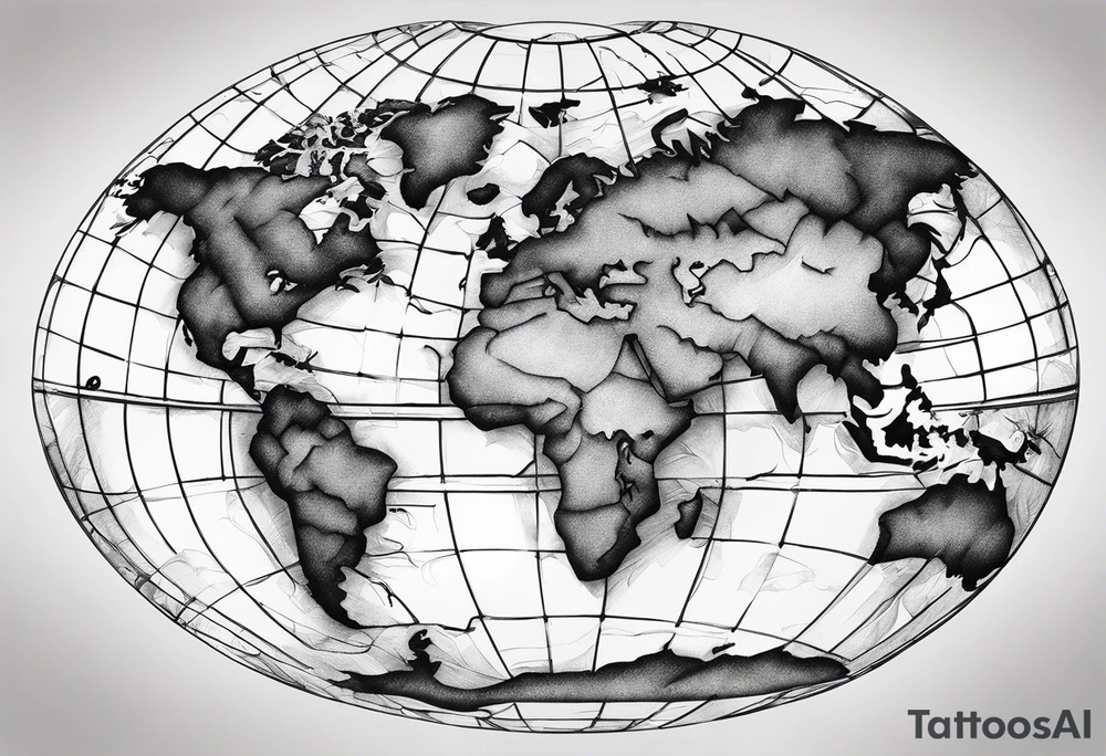 world map breaking like glass ball tattoo idea
