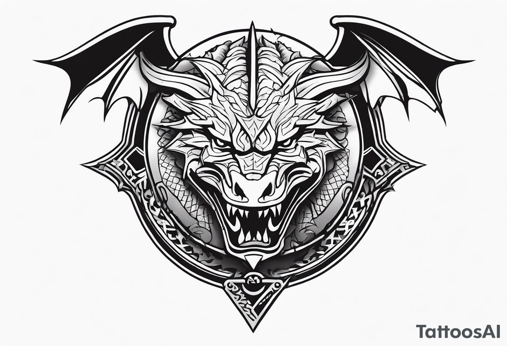 Valhalla sword shield dragon head axe tattoo idea
