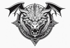 Valhalla sword shield dragon head axe tattoo idea