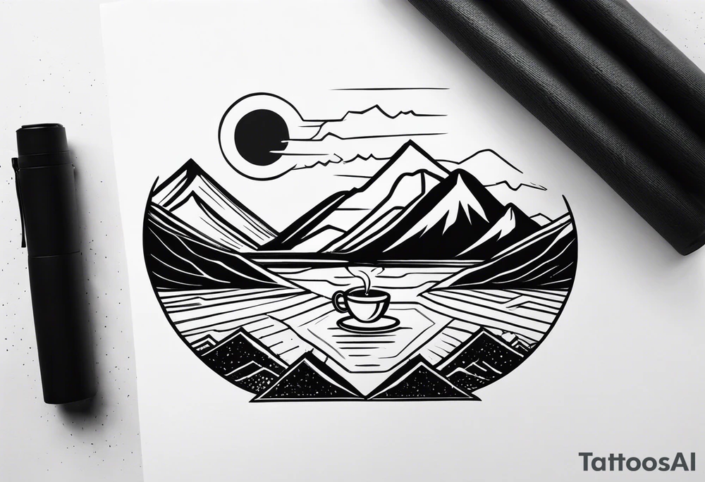 mountains and coffee at night tattoo idea