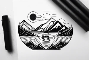 mountains and coffee at night tattoo idea