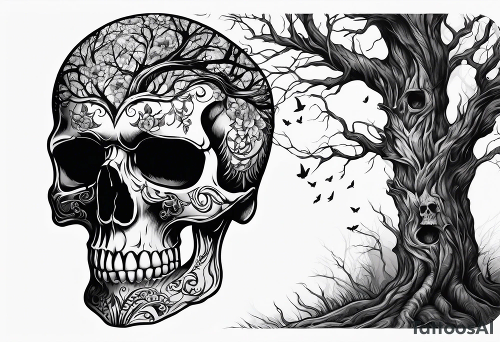 Skull tree tattoo idea