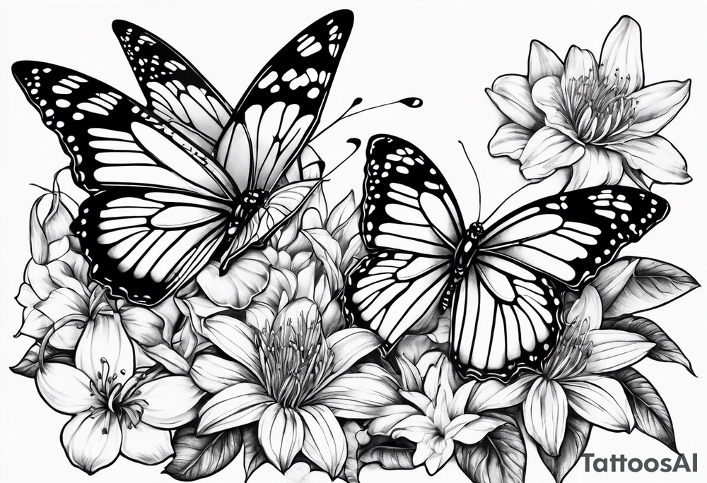 Butterflies with lilys, asters and morning glories tattoo idea