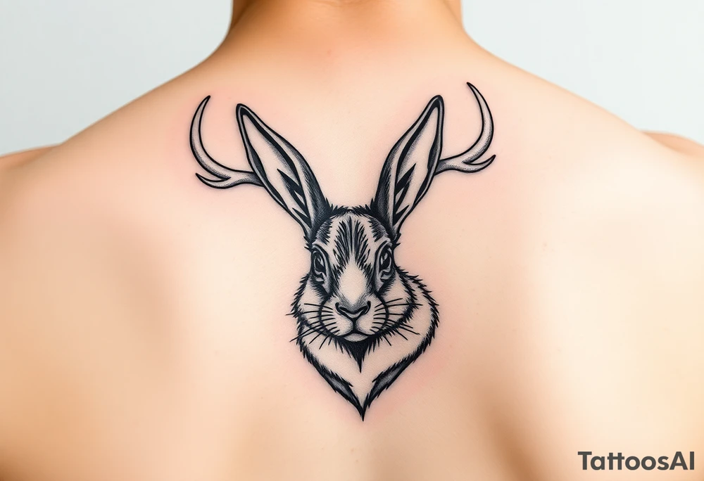 abstract jack rabbit with antlers on its head tattoo idea