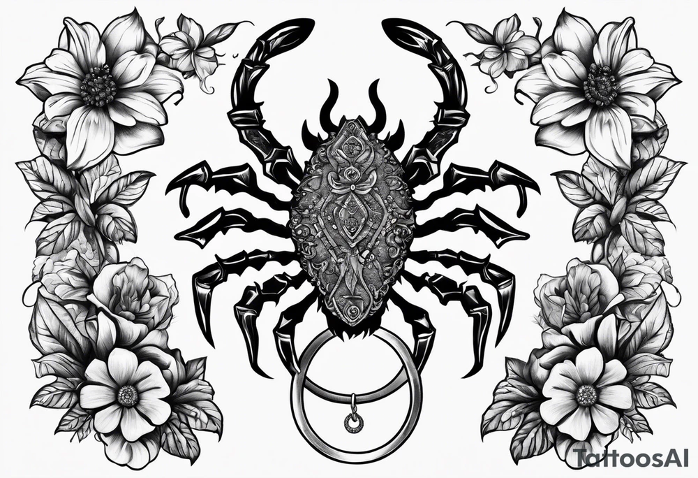Horseshoes, flowers, and tarantulas tattoo idea