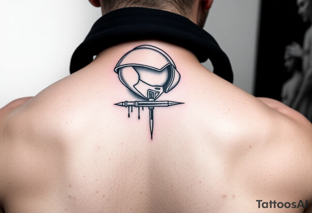 A spaceman junkie with a needle tattoo idea