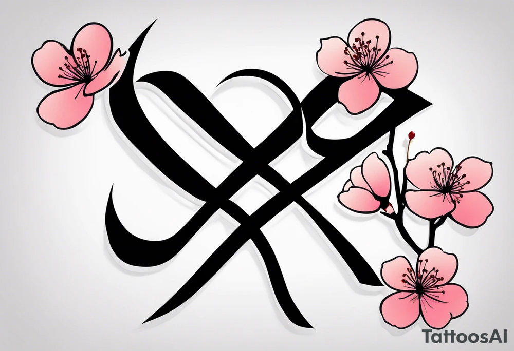 Japanese Kanji symbol for Courage for my pec with cherry blossom accents around it small. courage symbol should be sharpish and black but cherry blossoms around it small in color tattoo idea