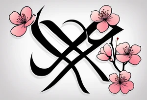 Japanese Kanji symbol for Courage for my pec with cherry blossom accents around it small. courage symbol should be sharpish and black but cherry blossoms around it small in color tattoo idea