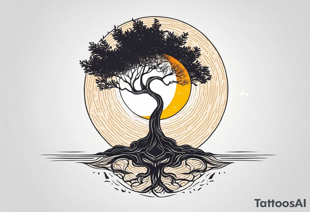 Tree with deep roots, the tree is holding the sun and the moon tattoo idea Tree with deep roots, the tree is holding the sun and the moon tattoo idea