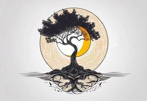 Tree with deep roots, the tree is holding the sun and the moon tattoo idea