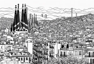 Barcelona cityscape with culture and music tattoo idea