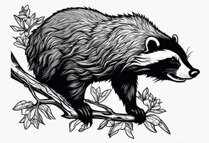 honey badger hanging off branch tattoo idea