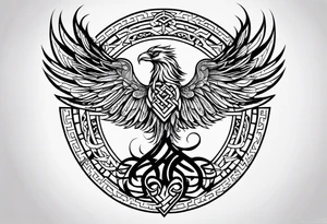 Viking Vegvisir with phoenix wings around it, Viking Valknut, tree of life with roots tattoo idea