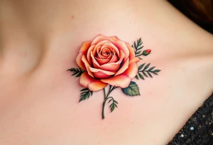 Realistic mini roses head in orange hues, showing delicate petal layers with no stem, ideal for clavicle or wrist. tattoo idea