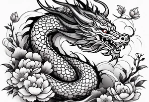 chinese dragon with sakura flowers tattoo idea