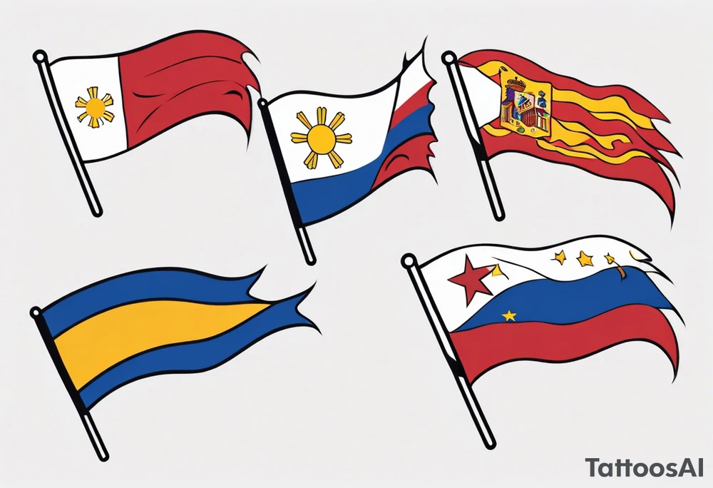 A single waving flag that is the Philippine flag to the left and the Spanish flag to the right tattoo idea