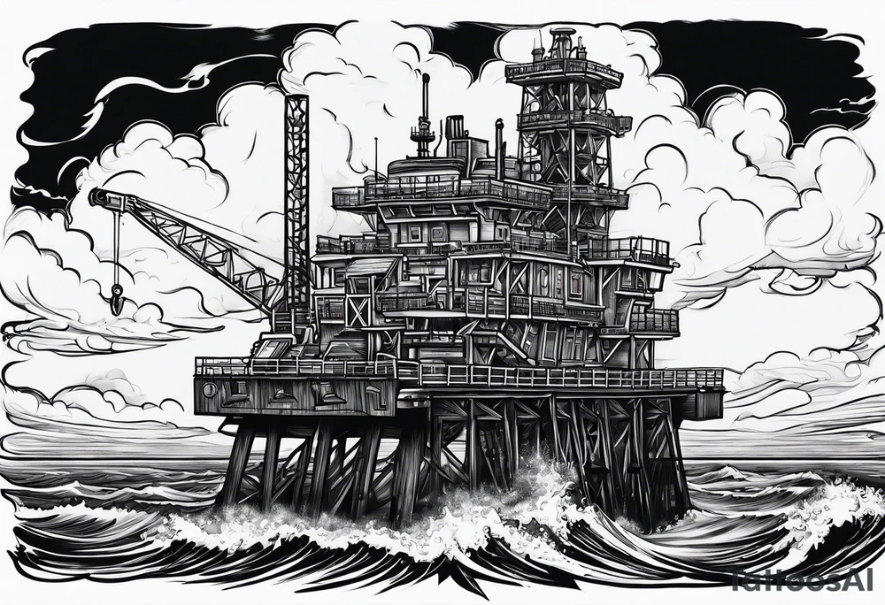 Texas,  oil rig,  flames tattoo idea