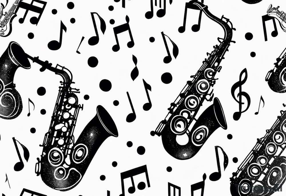 saxophone music notes cassette tattoo idea