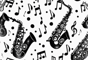 saxophone music notes cassette tattoo idea