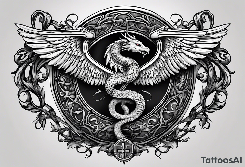 caduceus, but with worn cross, and a viper as the serpent, only one serpent tattoo idea