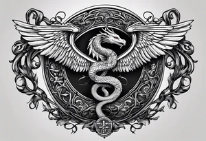 caduceus, but with worn cross, and a viper as the serpent, only one serpent tattoo idea